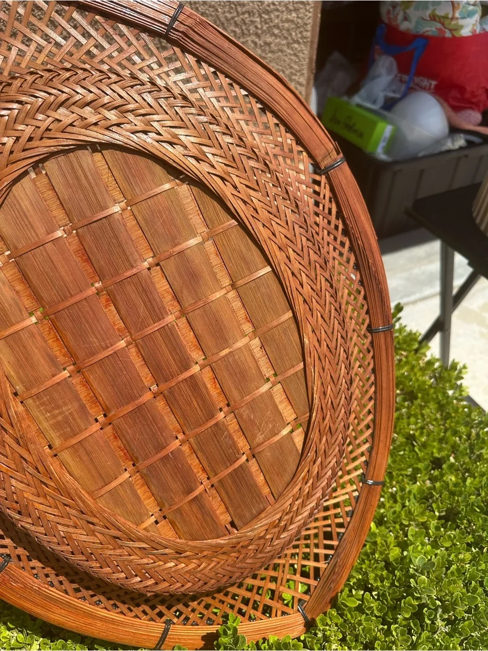 Source Unknown Handwoven Brown Rattan Decorative Tray